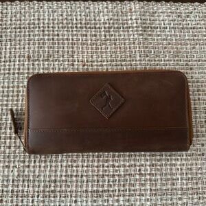Brown Leather Zipper Wallet by Baseballism